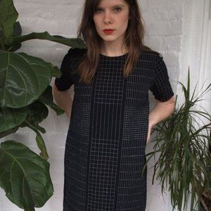 Kertis Black and White Grid Shift Dress